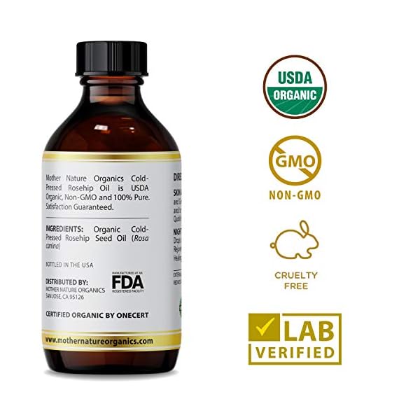 Rosehip-Oil-USDA-Certified-Organic-100-Pure-Cold-Pressed-Unrefined-Carrier-Oil-for-Men-Women-4oz-Natural-Anti-Aging-Moisturizer-for-Face-Hair-Skin-Nails-Non-GMO Rosehip Oil - 100% Pure Organic Certified, Cold Pressed & Unrefined Carrier Oil For Face, Hair & Skin, Great For Fine Lines, Wrinkles & Facial Oil (4 Oz)