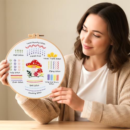 Image of Louise Maelys Embroidery Kit for Beginners,3 Packs Practice Tool for Adults,Learn 30 Basic Stitches,DIY Hand Sewing Gift,Cross Stitch Starter Kits with Hoop Needles Instruction and Threads