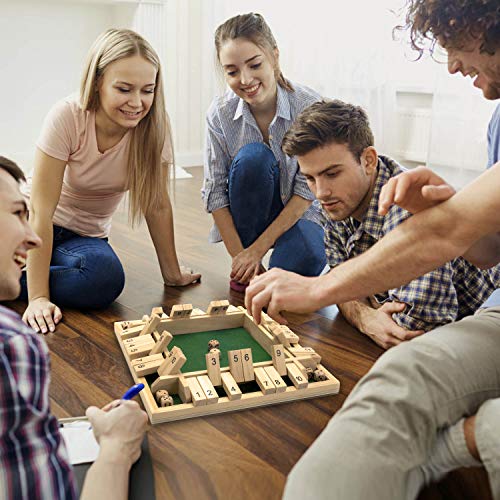 Amerous 12 Inches Shut The Box Family Game ( 1-4 Players ), 4 Sided Large Wooden Number Dice Board Game With 12 Dices And Shut The Box Rules For Kids, Adults #TOP6