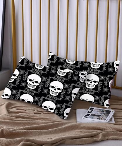 Vtkon Skull Sheets Set Gothic Sheets Halloween Bed Sheets Full Black Skull Bedding Set For Kids Boys Women Goth Bedding Set With 1 Fitted Sheet + 1 Flat Sheet + 2 Pillowcases thumb #3