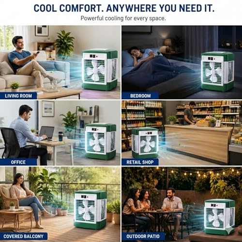 Image of Drumstone Green Desert Cooler Personal Air Cooler with Water Tank, Portable Evaporative Cooling System for Home, Office & Room, Energy Efficient Summer Cooling Solution
