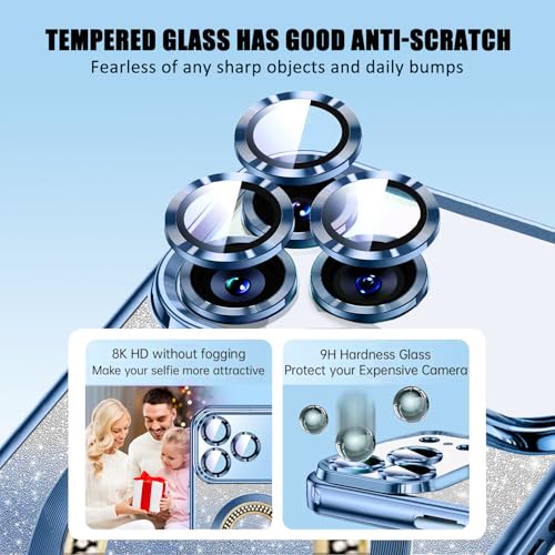 Image of Misscase for iPhone 17 Pro Magnetic Glitter Case Compatible with MagSafe,Full Protection Slim Shockproof Anti-Scratch Case with Camera Lens Protector Plating Bling Dust-Proof Net Blue