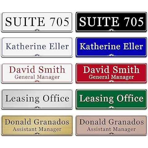 Custom Elegant Office Engraved Name Plate for Doors or Wall Sign, Personalized Office Door Name Plates with Adhesive, Laser Engraving, 10 Colors Available (Size 2.5"H x 8"L) Cover