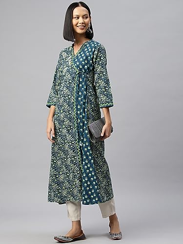 Image of Vbuyz Women's Paisley Print with Embroidery A-line Cotton Stitched Kurta