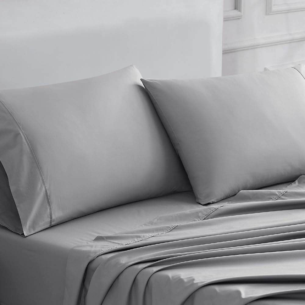 Linen Closet 400 Thread Count Ultimate Cotton Percale Standard Pillowcases, Set of 2, Dark Gray