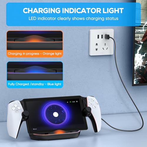 Image of FYOUNG Charging Dock Station for PlayStation Portal, Charger Stand for Ps Portal with Colorful Light and USB C Charging Cable, Handheld Stand Holder for PlayStation Portal (Black)