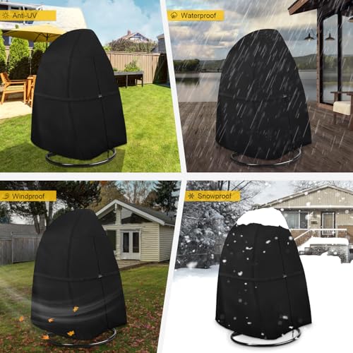 Miniatura 3 de Dokon Funda Para Silla Colgante Exterior Impermeable Funda Protectora Silla Huevo De Jardin Con Cremallera, Tela Oxford 420d, Anti Viento, Anti Uv Cubierta Sillón Colgante, Columpio 190 X 115cm
