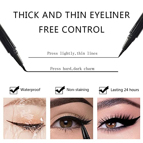 2 Pack Magic Self Adhesive Magnetic Eyeliner Pen, New Eyelashes Viscosity Eye Liner Pen, Best Waterproof Paste Liqiuid Liner Pencil (Colors Kit) #TOP2