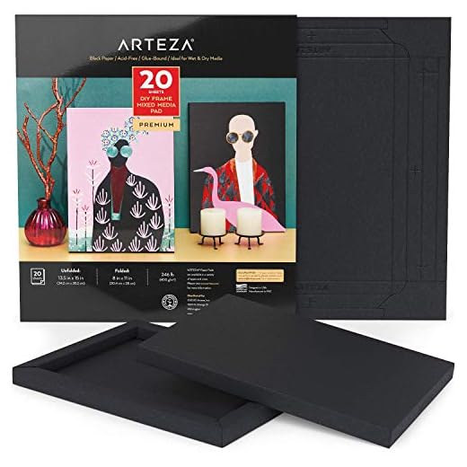 Arteza Papel de Lienzo Negro para Técnicas Mixtas, (20,4 x 28 cm), 20 Hojas de Bloc de Dibujo Negro, Materiales de Arte para Medios Húmedos y Secos