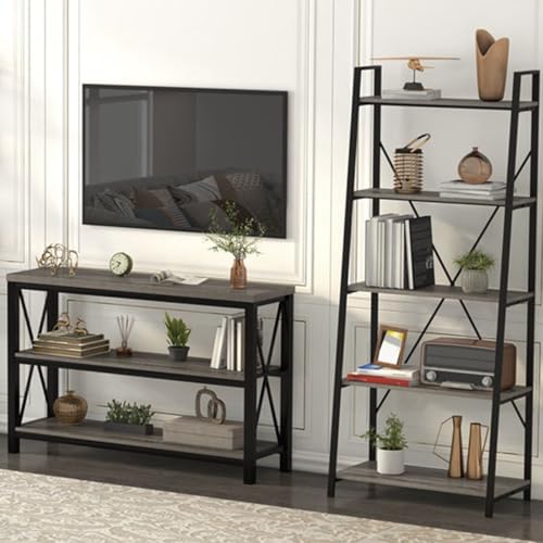 BON AUGURE Ladder Shelf and Entryway Table Set, Modern Industrial