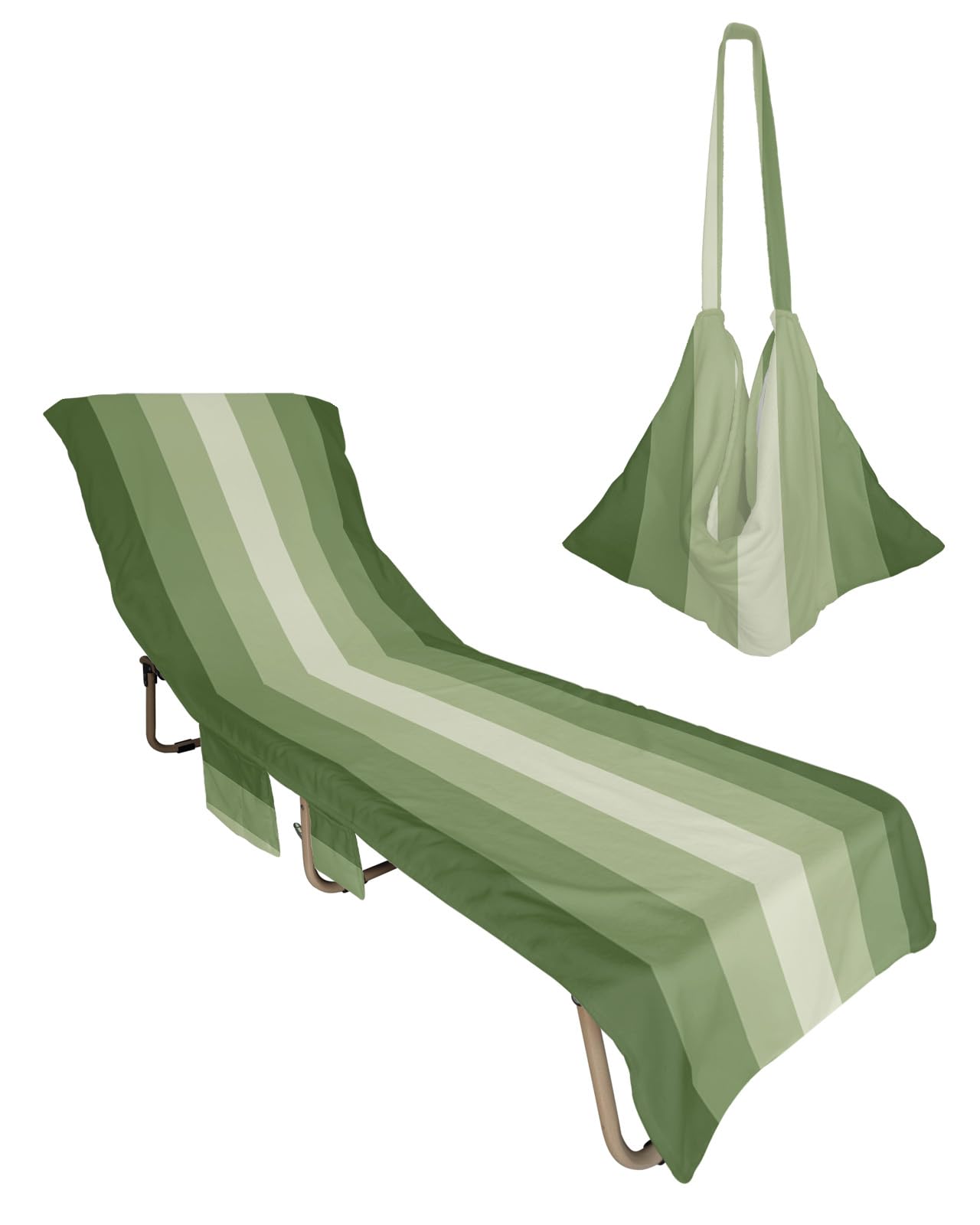 Gradient Sage Green Beach Chair Towel Covers for Chaise Lounge with Side Pocket, Soft Plush Pool Towels Cover for Patio Sunbathing Outdoor 29''x85'' Modern Abstract Minimalist Geometric