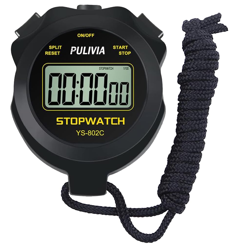 Digital Stopwatch Timer Only Stopwatch Mode, ON/OFF No Bell No Whistle Silent Basic Operation Children Friendly, PULIVIA Sport Stop watch for Coaches Kids Swimming Running, Black