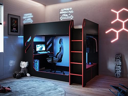 Flair Furnishings Recoil Shuttle LED Gaming High Sleeper Small Double - Black