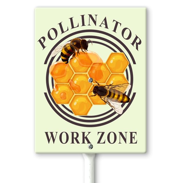 Horienteeon Pollinator Work Zone Retro Yard Sign with Stakes 20×30cm, Sturdy Aluminum Yard Signs Rust Free, Pollinator Sign for Garden Yard, Garden Decor, Garden Gifts, Easy to Install