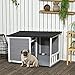 PawHut Hundehütte aus Holz, Hundehaus mit 2 Schüsseln, Terrasse, Outdoor Hundehaus Kleintierhaus für kleine Hunde mit Asphaltdach, für Draußen, Wetterbeständig, Grau, 103 x 62 x 60-66 cm
