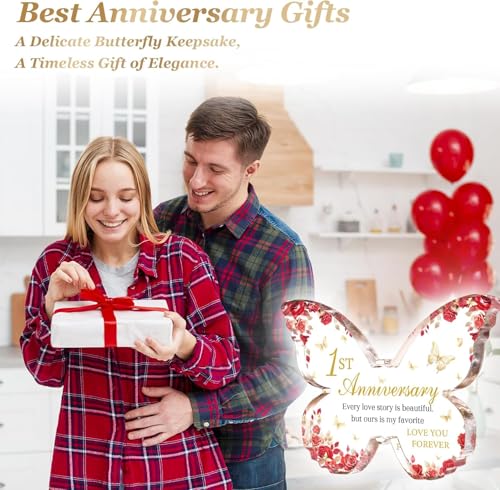 Image of Gifzy 1 Year Anniversary Romantic Gifts for girl Him - 5x5x0.5 Inch Butterfly Acrylic Plaque Decorations - One Year 1st Anniversary Paper Gifts Ideas for Girlfriend Boyfriend Wife Husband