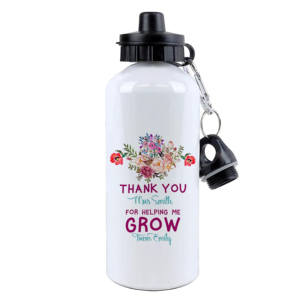 Teachers Gift - Personalised Thank You For Helping Me Grow Birthday Gift End of Term Thanks-Giving Aluminium 500 ml Water Bottle sports bottle.