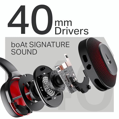 Image of Boat Rockerz 413, 60H Battery, 40Mm Drivers, Dual Pair,ENx Tech, Low Latency, Stream Ad Free Music via App Support, Bluetooth Headphones, Wireless Over Ear Headphone with Mic (Black & Red)