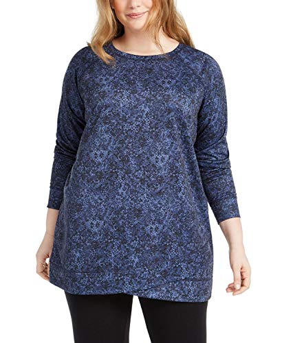 Ideology Womens Plus Snake Print Fitness Tunic Top Blue 2X