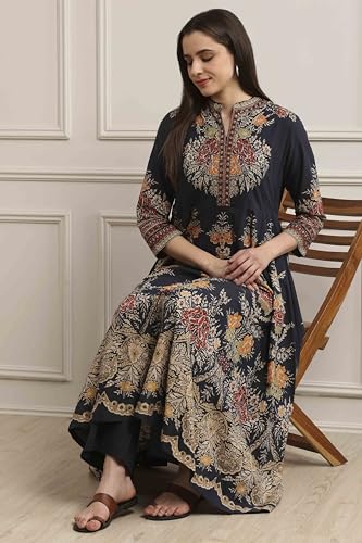 Image of Biba Printed Cotton Kalidar Casual Kurta With Palazzos
