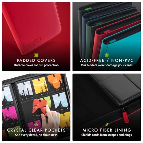 Image of Vault X 9 Pocket Zip Binder, 360 Cards, Exo-Tec Material, 20 Side-Loading Pages (Red)