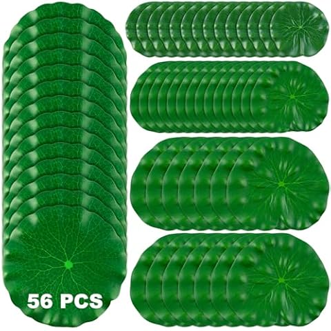 WhistenFla 56 Pcs Realistic Large Lily Pads Leaves for Ponds, 4 Kinds Artificial Floating Foam Lotus Leaves, Giant Water Lily Pads Foliage Pond Decor for Pond Pool Koi Fish Patio Aquarium Cover