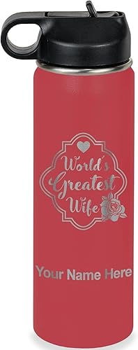 Miniatura 10 de LaserGram Botella de agua de doble pared de 32 onzas con popote, la mejor esposa del mundo, grabado personalizado incluido (gris) Gris,Negro -,Verde