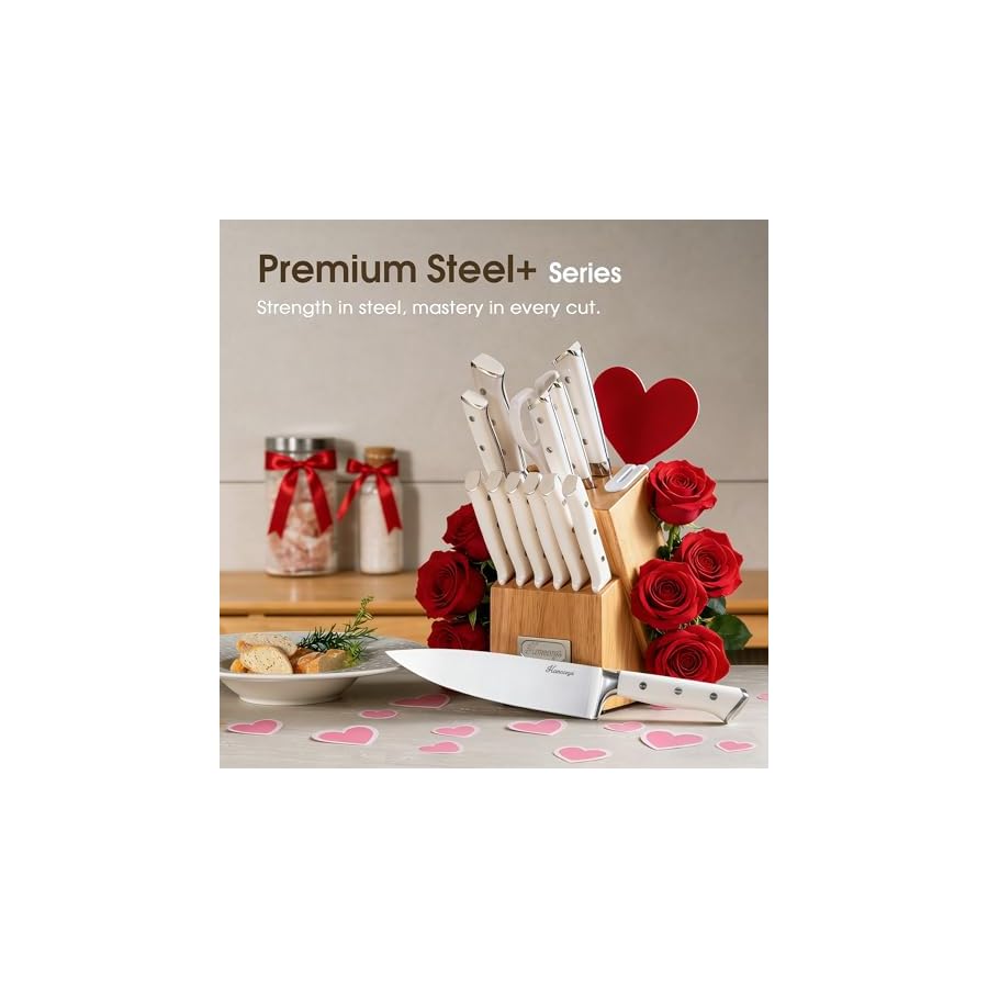 Knife-Set-15-Pcs-Kitchen-Knife-Block-Set-Enduring-Ultra-Sharp-High-Carbon-German-Stainless-Steel-Chef-Knives-Set-with-Built-In-Sharpener-Full-Tang-Ergonomic-Handle-White Knife Set, 15 Pcs Kitchen Knife Block Set, Enduring Ultra Sharp High Carbon German Stainless Steel Chef Knives Set with Built-In Sharpener, Full Tang Ergonomic Handle, White