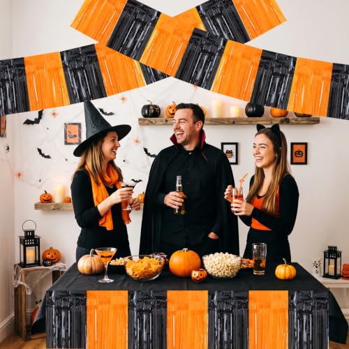 Image of BEISHIDA 3 Pack Black Orange Foil Fringe Garland 30ft Wall Tinsel Banner
