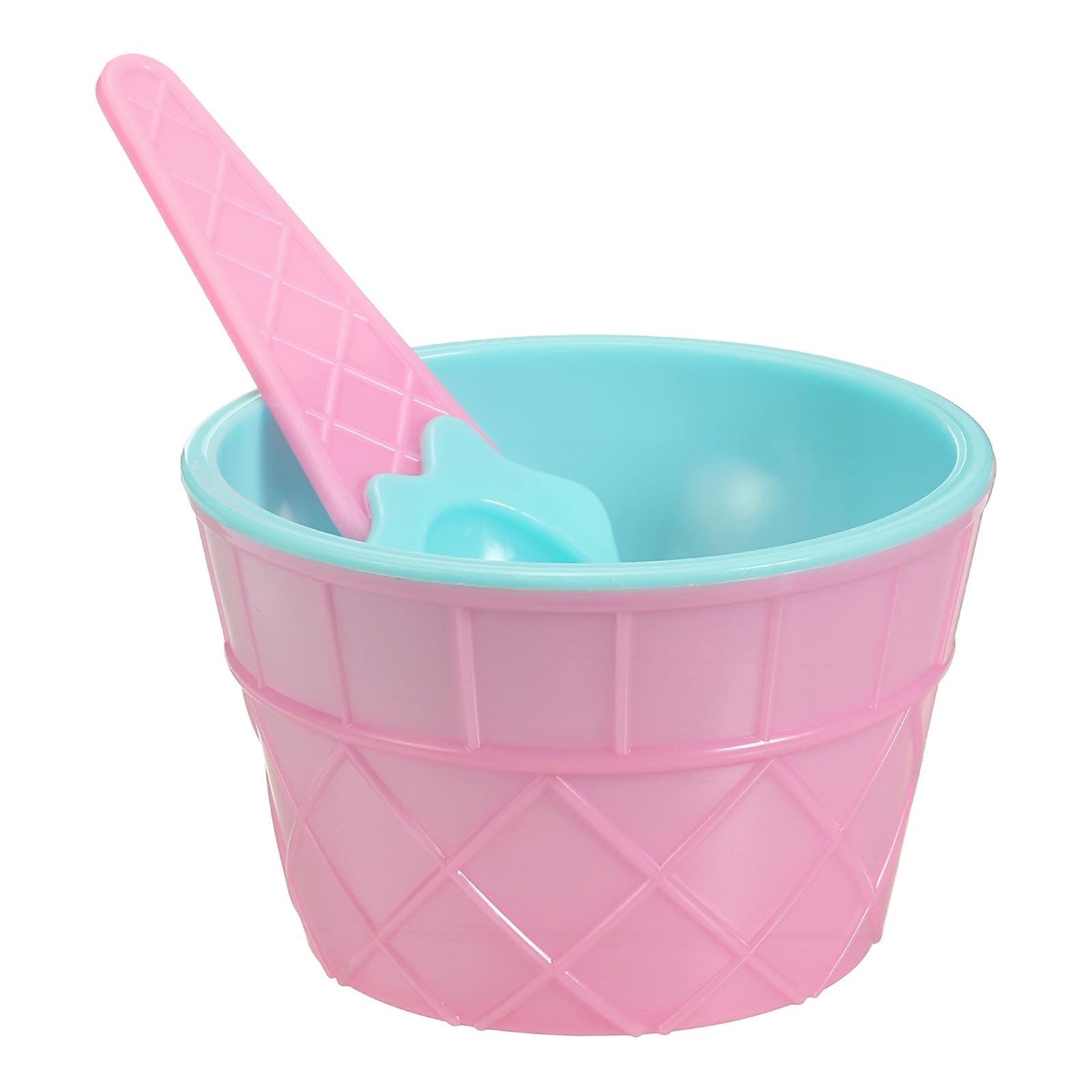 sourcing map 6 Pack Ice Cream Cups with Spoons, Reusable Plastic Ice Cream Bowls Candy Color Frozen Yogurt Dessert Bowl for Birthday Decorations Summer Holiday Supplies, Lake Blue