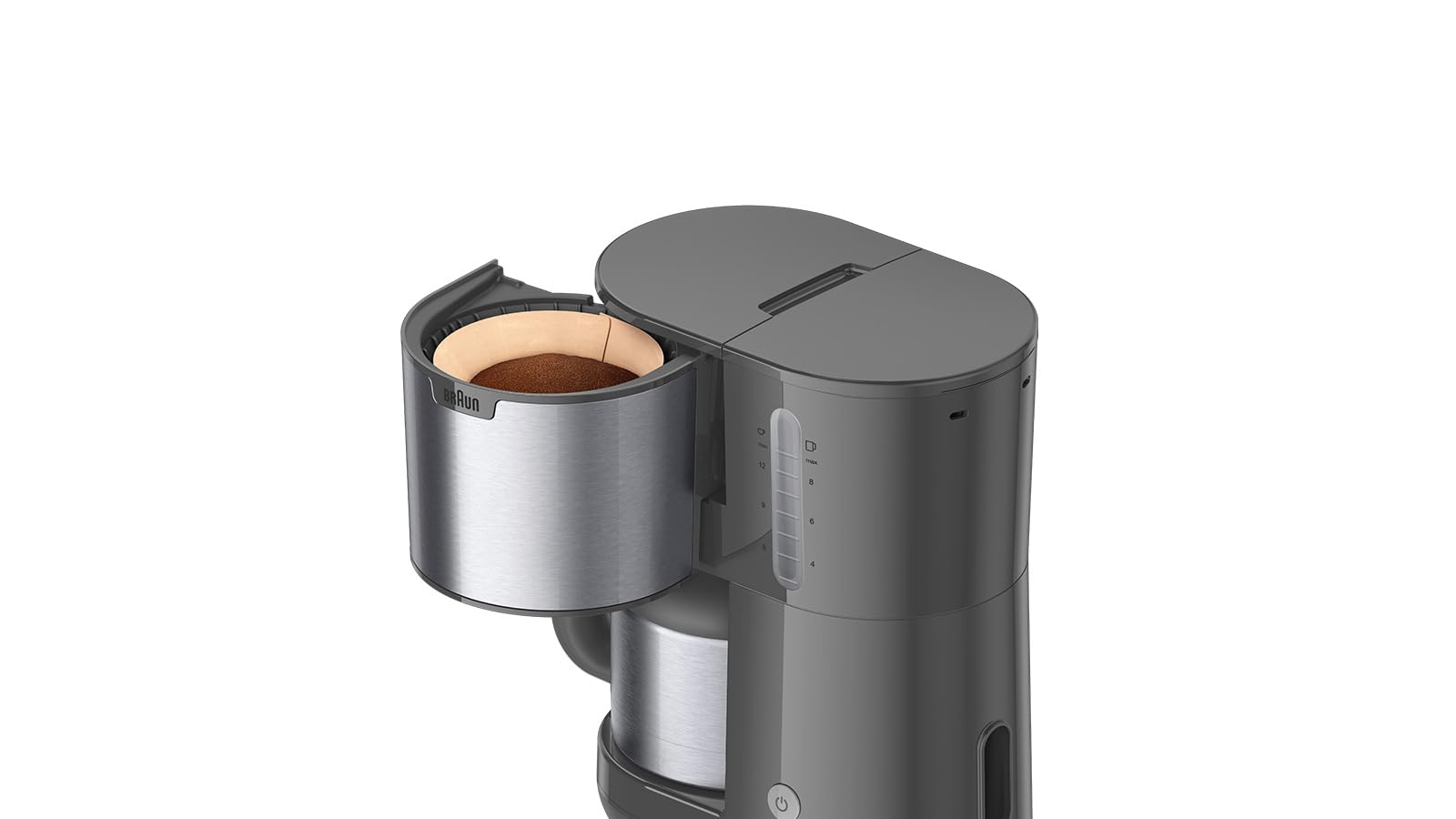 Braun Cafetera PurShine KF1505GY, cafetera de filtro con termo y sistema OptiBrew, función antigoteo, apagado automático de seguridad, capacidad de 1,2 L (jarra), 1000 W, gris