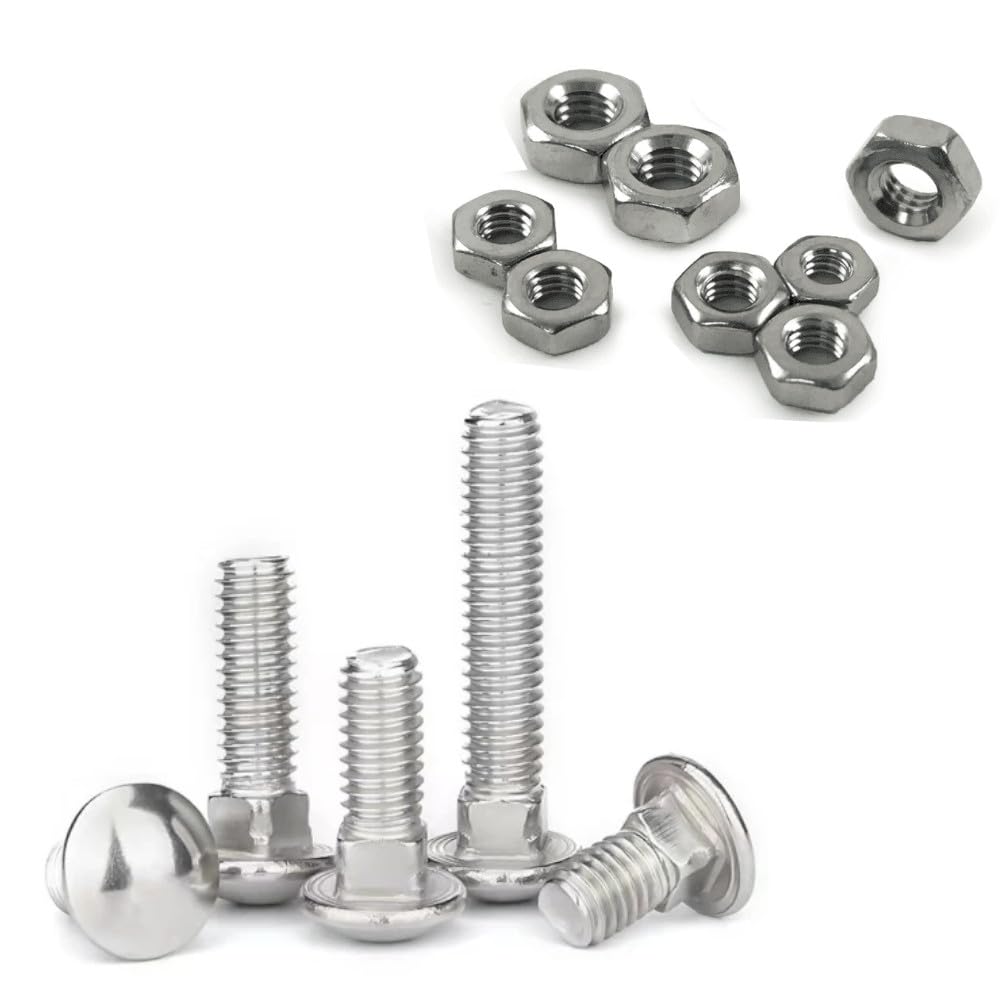 10x M10 x 180mm Cup Square Carriage Bolts with Nuts, A2 Stainless Steel Coach Screws with Dome Mushroom Heads. Durable, Corrosion-Resistant Fasteners For Wood, Metal, And Masonry Applications