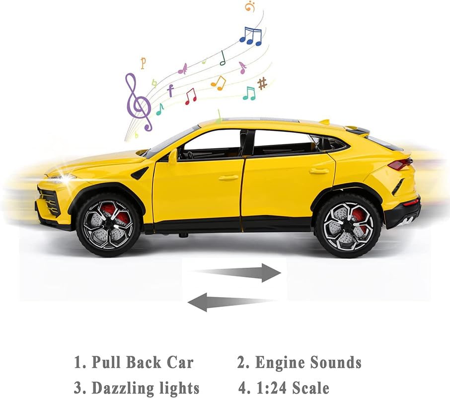 Image of Model 1:24 Lamborghini Urus Model Alloy Metal Pull Back Die-cast Car Openable Doors with Sound and Light Vehicle Car Toy for Kids - Multicolor