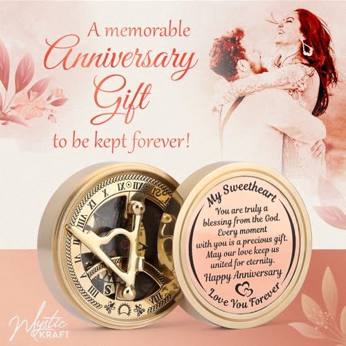 Anniversary Sundial Compass, Gifts for Husband, Him, Her, Wedding Anniversary Clock for 50th 40th 25th 20th 10th or 1st Year Celebration, Emotional Quote Engraved, Gift Box Pack with Card - Afbeelding 3