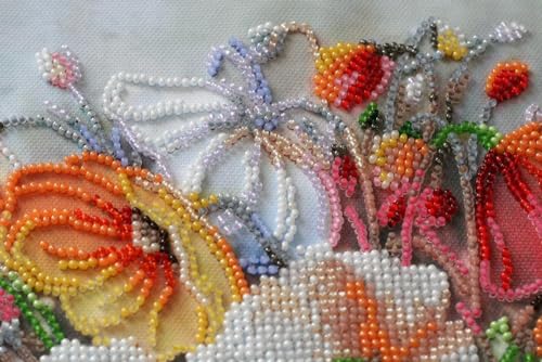 Image of Wizardi Bead Embroidery Kit - Delicate Flowers. Colorful Beads, Beading Needles. DIY Kit. Embroidery for Beginners. Home Decor. AB-805 Abris Art