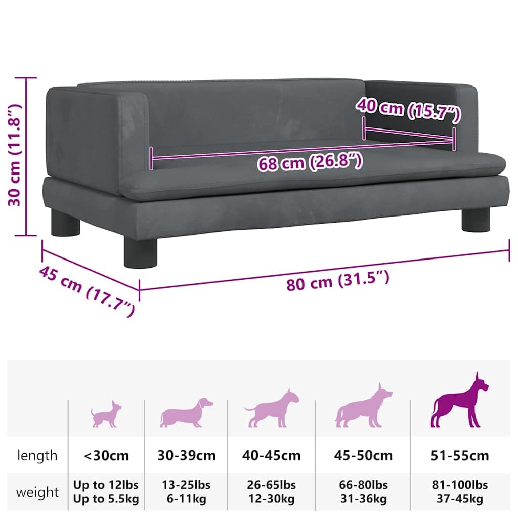 Cuccia per cani in velluto grigio scuro, 80 x 45 x 30 cm, con materasso morbido e cestino antiscivolo, cuccia per animali domestici, cuccioli, anziani, artrosi, calmante e delicato sulle