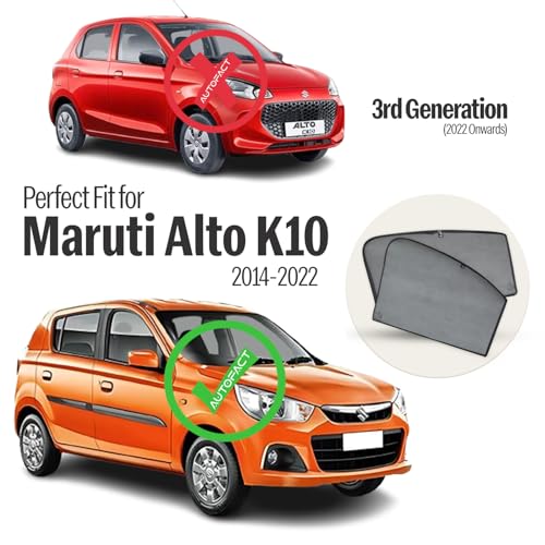 Image of Autofact Car Sunshades for Maruti Alto K10 Old (2014 to 2021), UV Protection, Useful Car Accessories, Custom fit Sun Shades for Side Windows, Set of 4