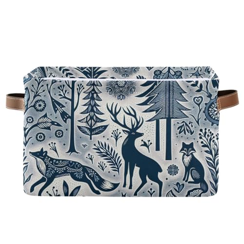 PaChyLuu Animals in The Forest Storage Basket Bin Canvas Fabric Organizer Toys Basket with Handles for Home Office Nursery, Clothes, Gifts, 1 Pcs