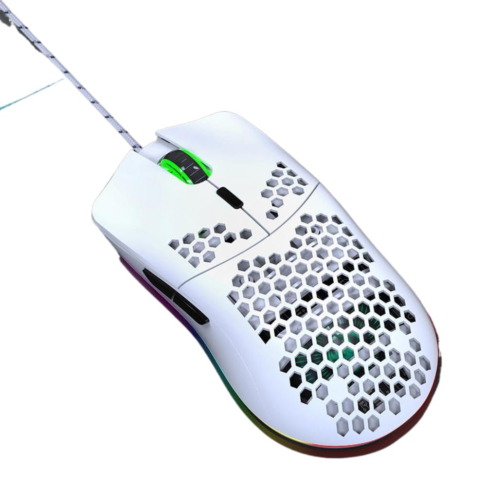6 Buttons RGB Wired Optical Gaming Mouse for PC Black White Sensitivity Ergonomic Plug N Play White