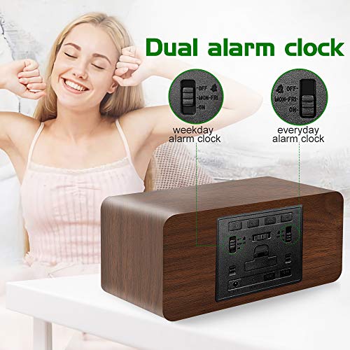 Mosito Digital Wooden Alarm Clock With Wireless Charging, 0-100% Dimmer, Dual Alarm, Weekday/Weekend Mode, Snooze, Wood Led Clocks For Bedroom, Bedside, Desk, Kids (Brown) #TOP3