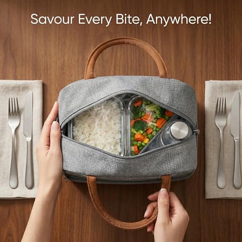 Image of SaleOn Insulated Lunch Bag for Women /Men /Adult, Lunch Box Lunch Bag Women, Small Leakproof Cute Lunch Tote Large Capacity Reusable Lunch Container for Work /Office /Picnic /Beach (Grey)