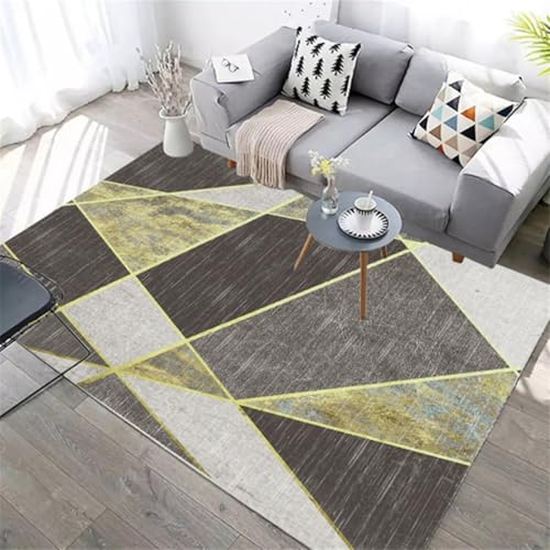 Tapis pour chambre à poil court gris jaune 60x110cm géométrique