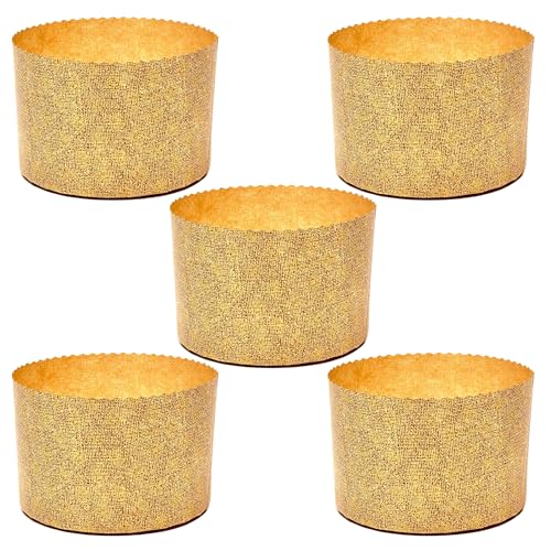 FAH - Stampo Panettone Alto 500gr, 5pz - Pirottini Panettone Professionale di Carta Naturale di Pura Cellulosa, Forme di Cottura per Panettoni, Resistente al Calore 200°C, Stampo Panettone 500gr