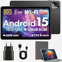 Hasskya Tablet 10 Zoll mit Hülle, Android 15-Tablets,18GB RAM+128GB ROM 1TB Erweiterbar, Widevine L1-kompatibles Octa-Core Tablett mit WiFi 5, HD IPS Touchscreen, 6000 mAh,T30-CPU, 5MP+8MP – Ansicht 1