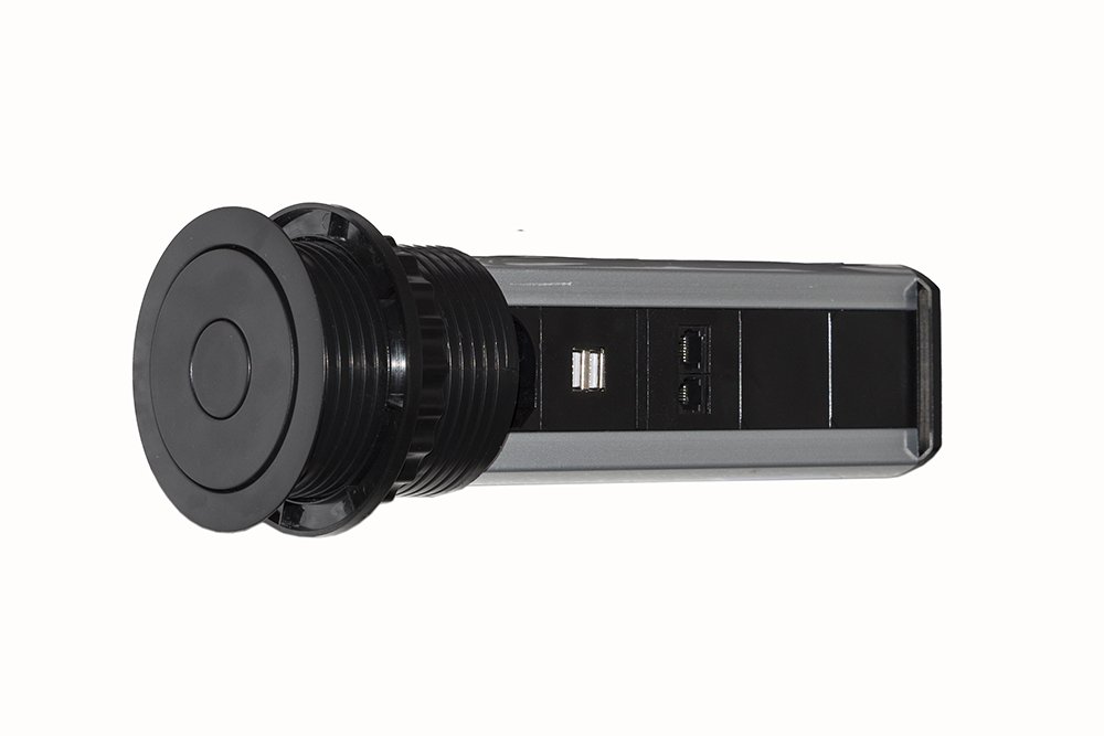 LINK LKMPT02 multipresa da tavolo a scomparsa con 2 prese universali Schuko/italiane 10-16A, 1 RJ45, 1 RJ11, 2 USB, struttura in metallo, nero, lunghezza cavo 1,70 metri, confezione da 12 unità