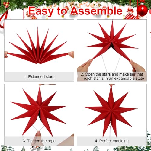 Image of 5 PCS Red Green White Paper Star Lanterns Hanging Stars Christmas Party Decorations Hanging Lampshade Wedding Birthday Home Party Decorations (12 Inch)