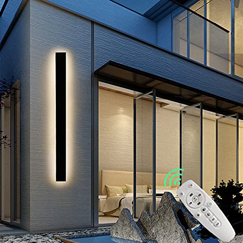 Extérieures LED Jardin Applique Murale avec Télécommande Dimmable Lampe Murale Étanche IP65 Longue Barre Terrasse Extérieur Eclairage Mural Moderne Noire Salon Escalier Éclairage 2700K-6500K,150cm 98w Cover