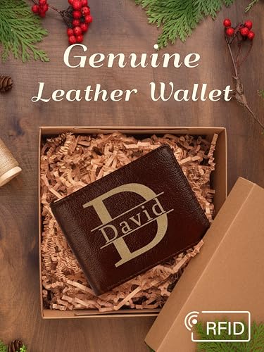 Custom Wallet for Men, Mens Personalized Wallet, Engraved Leather Wallet with Initials | RFID Secure Slim Bifold | Gifts for Groomsmen, Dad, Boyfriend3