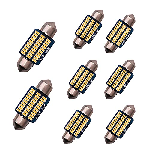 SIGANDG bombillas LED coche,8 piezas, 36MM, 500 lúmenes, Tensión nominal 3 vatios, 30MSD, 12 V LED iluminación interior,luz interior coche LED,bombilla LED coche,bombilla w5w,LED para coche Luz cálida