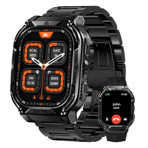 Image of AMAZTIM Smart Watch with GPS - Rugged Outdoor Fitness Watch, 170+ Sports Modes, 5 ATM & IP69K, 15 Days Battery, 1.96 inch AMOLED, Bluetooth Call, for Android & iOS (Includes Silicone & Steel Bands)